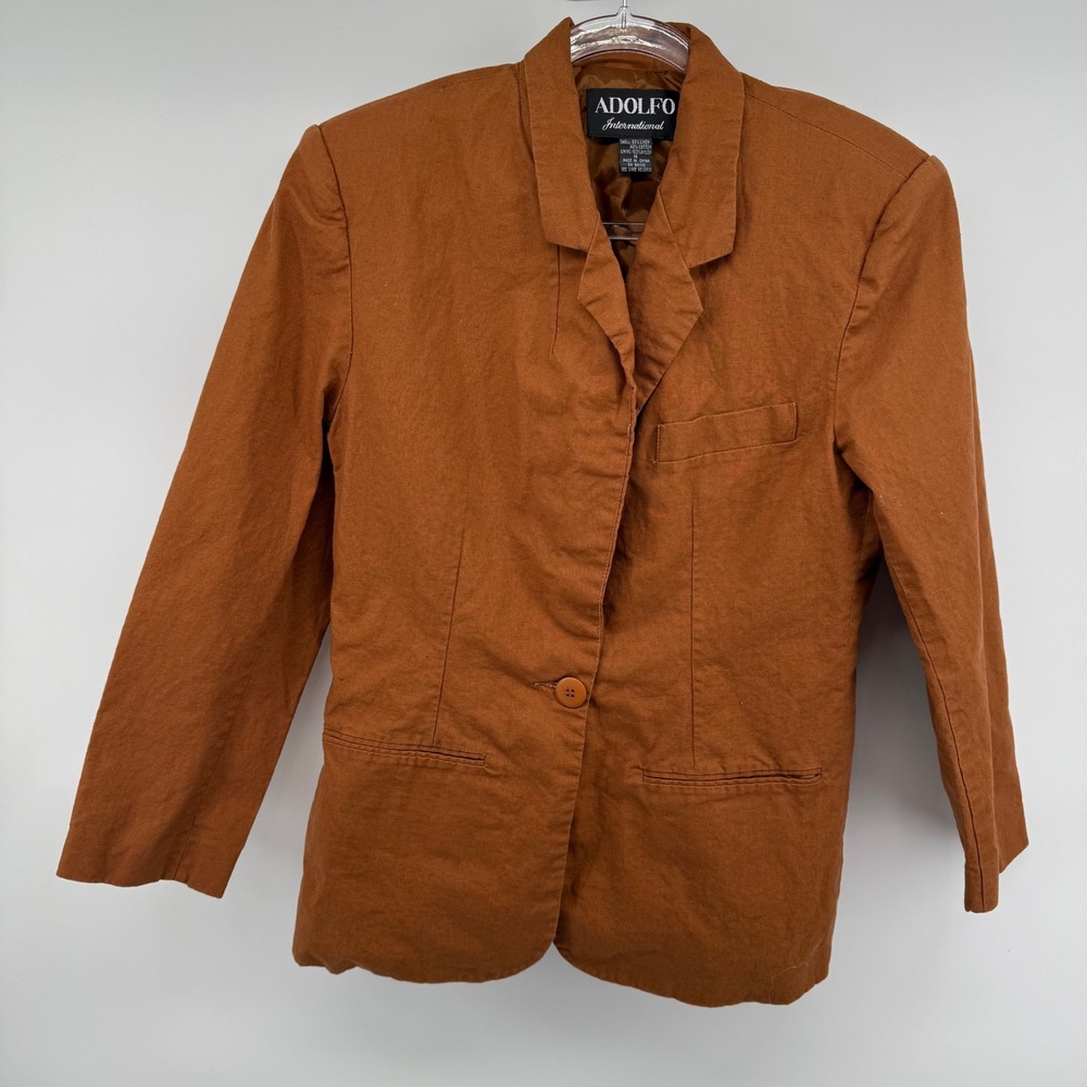 ADOLFO International Women S Linen Blend Blazer Jacket Rust Orange Size 10